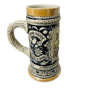 Vintage German Beer Stein Mug With Handle Hand-Painted Ceramic Bavarian Tavern S